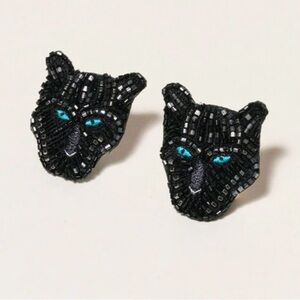 NEW MIGNONNE GAVIGAN Black Beaded Embroidered Stud Panther Earrings